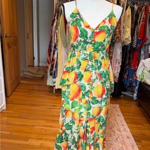 FARM Rio orange sands linen Citrus Print Midi Dress